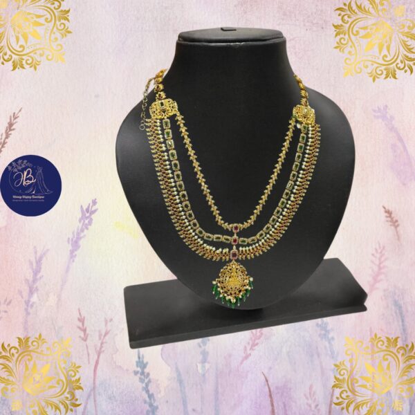Bridal 3-Layer Lakshmi Haram Set with Ear Drops