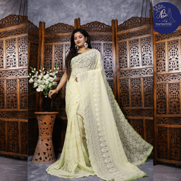 All Over Sequin Work Peach Georgette Sarees – Elegant Party Wear