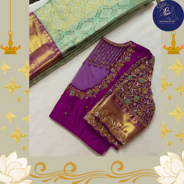 Custom Bead Work Blouse with Knot Thread Embroidery on Soft Silk