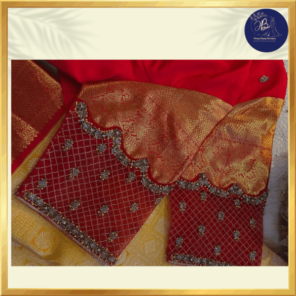 Red Soft Silk Blouse with Total Zardosi Work and Stitching