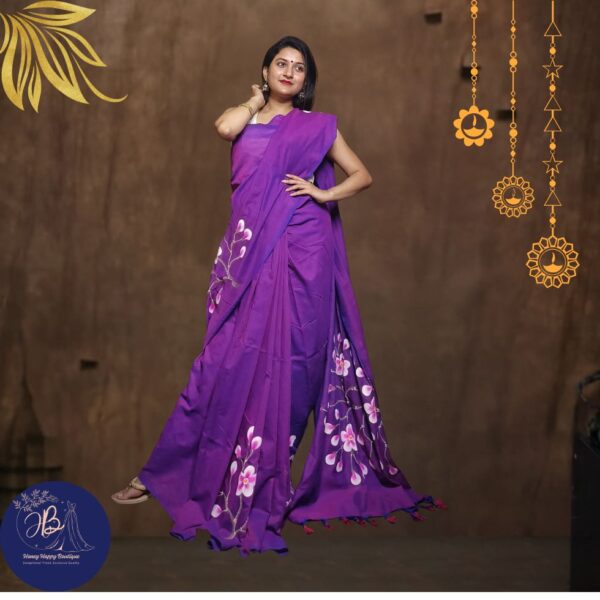 Hand-Painted Khadi Cotton Purple Sarees with Blouse Piece – Premium Quality at Special Price